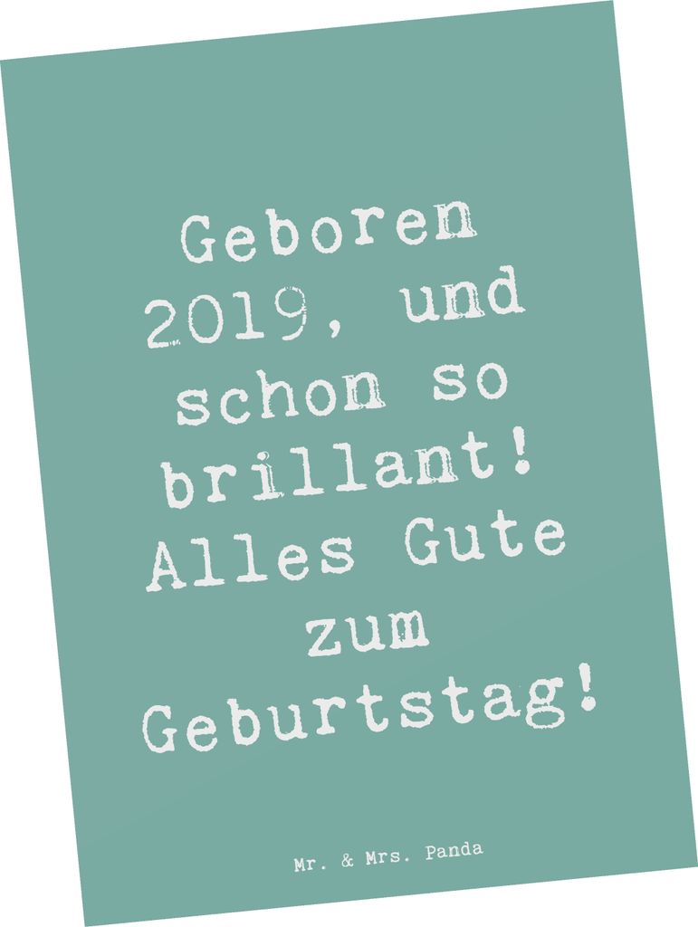 Mr. & Mrs. Panda Postkarte Spruch 2019 Geburtstag - Meeresbrise - Geschenk, Jahr, Ansichtskarte, Geburtsjahr, Geburtstagsgeschenk, Geburtstagsfeier...