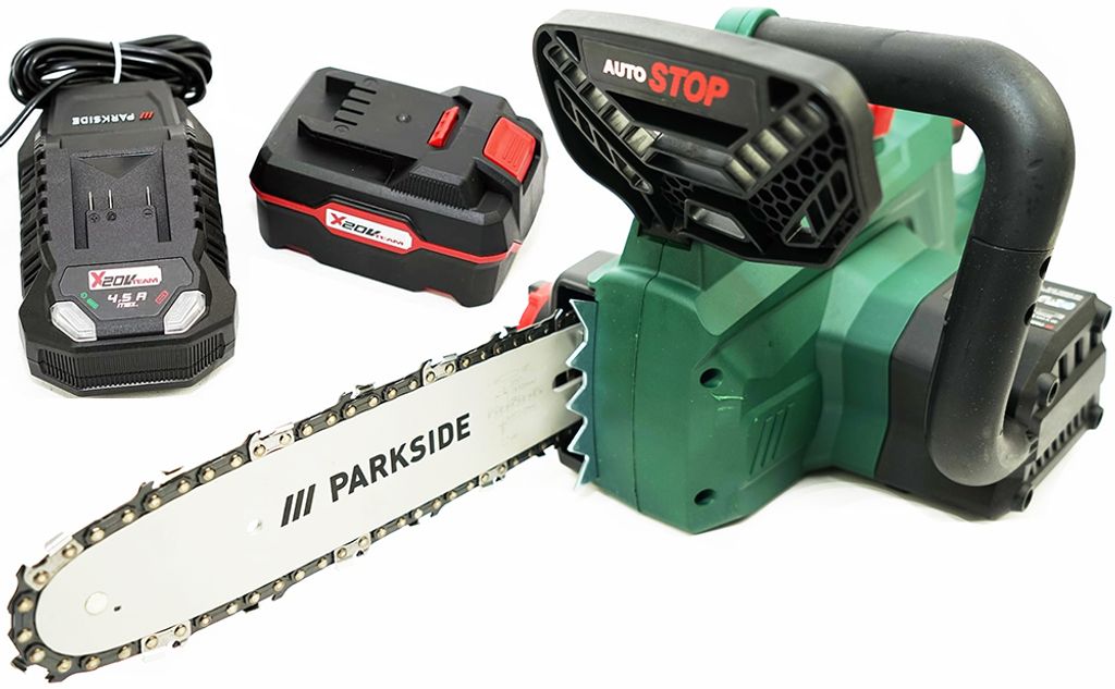 Parkside 20V Akku Kettensäge PKSA 20-Li D4 inkl. 4Ah Akku u. Ladegerät und einem 2m Zollstock (schwarz)