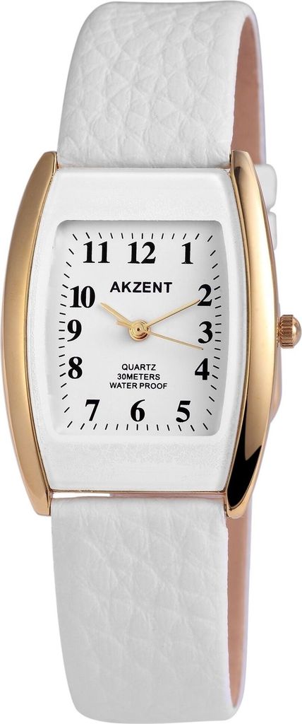 Akzent 1900043-002 Analog Damenuhr mit Kunstlederband weiß