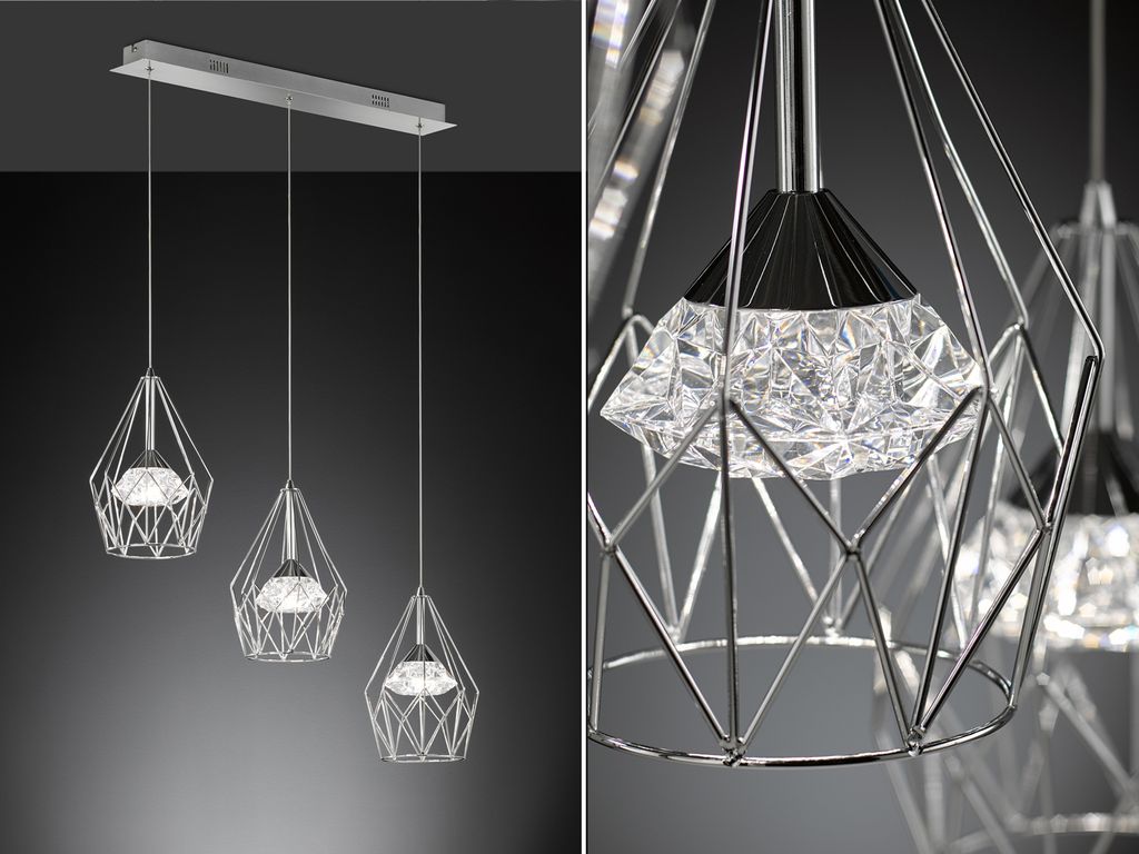 Wofi LED Pendelleuchte Amy Chrom 3 x 10,5W 3498lm warmweiß Produktbild 