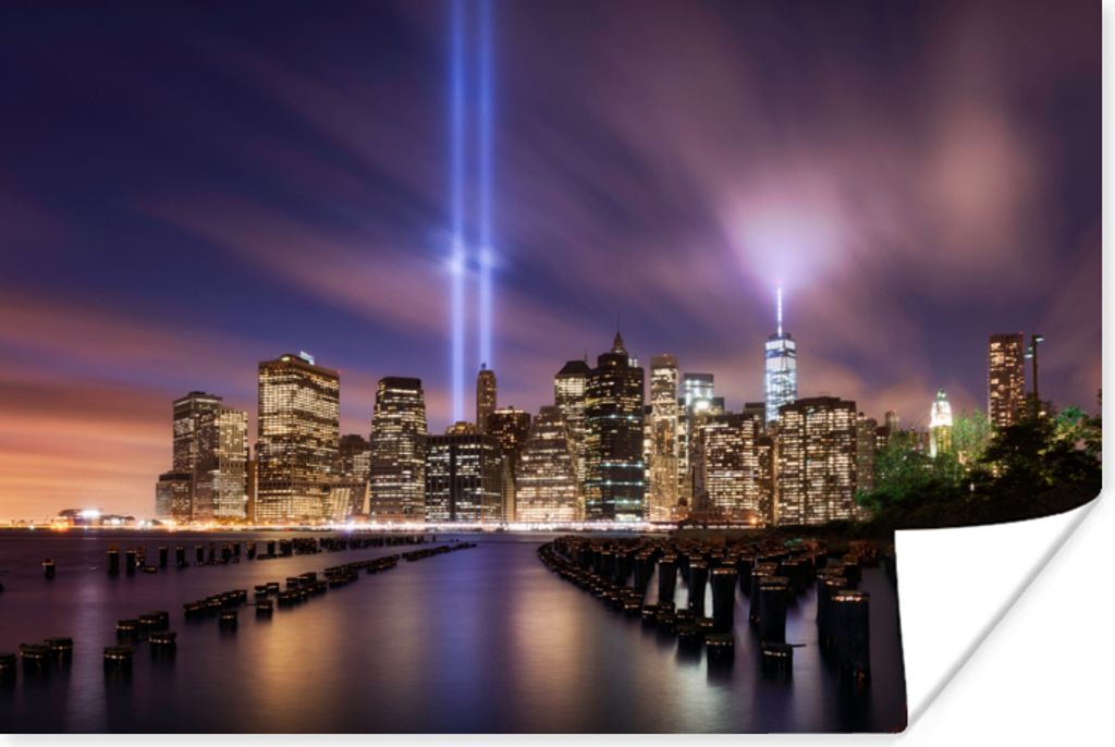 MuchoWow Poster New York - Nacht - Stadt - Wasser 60x40 cm - Schlafzimmerdekoration