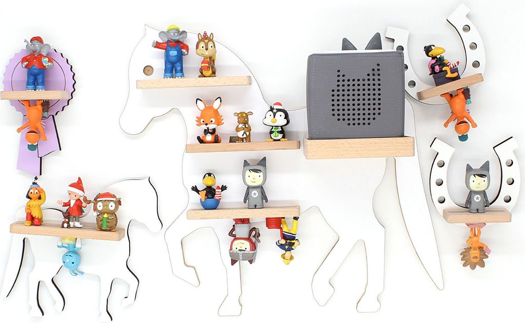 BOARTI Kinderregal Tier Pferd | hängend für Toniebox und Tonie Figuren | platzsparendes Regal | H. 43 x B. 68 x T. 19 | Wandregal Musikbox Figure...