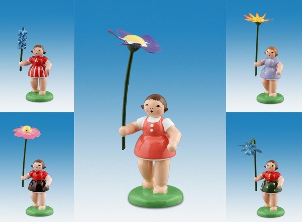 Holzfigur Frühlingsblumenkinder 5-tlg bunt Höhe 7cm NEU