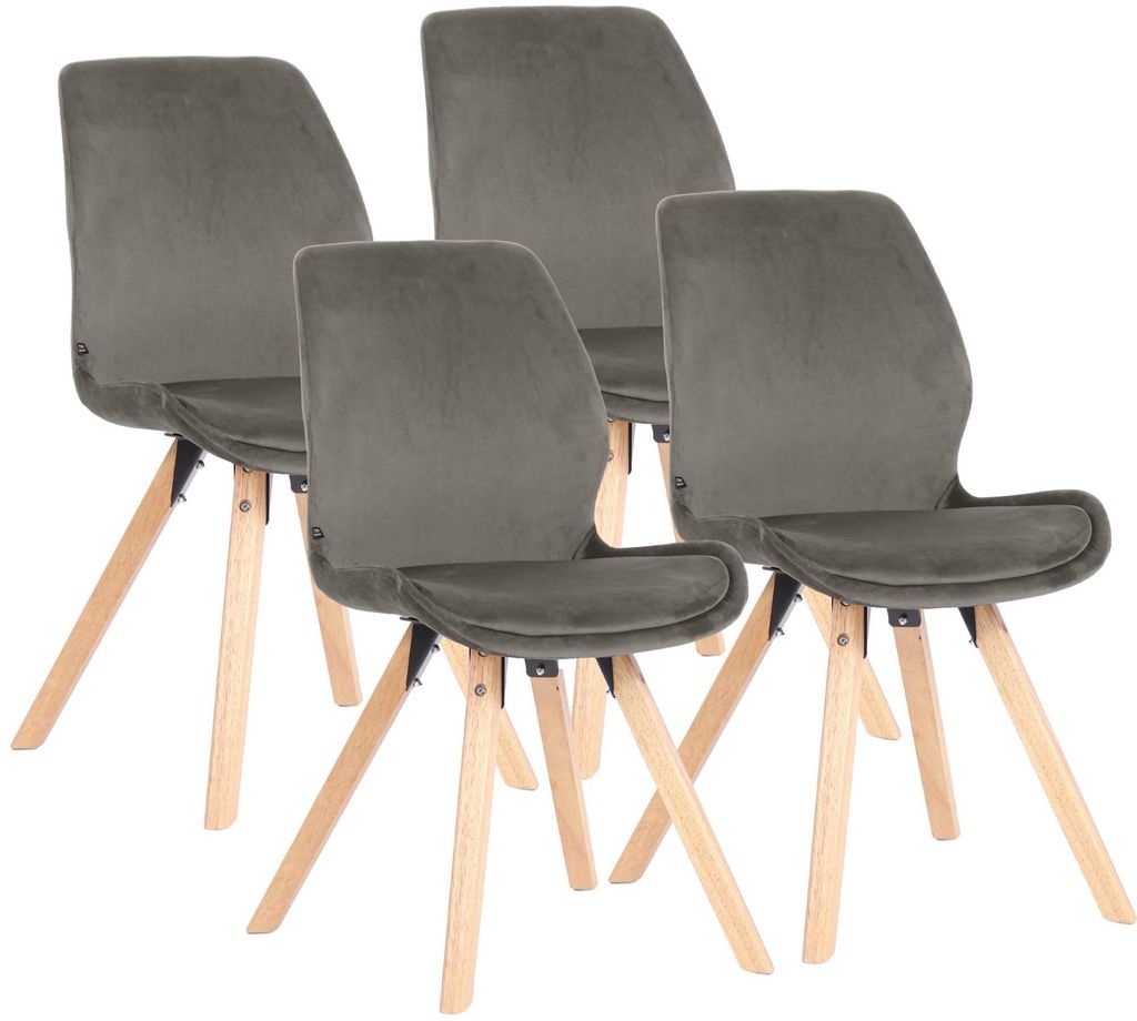 CLP Esszimmerstuhl 4er Set gepolstert Luna, moderner Polsterstuhl mit Rückenlehne grau Material Samt