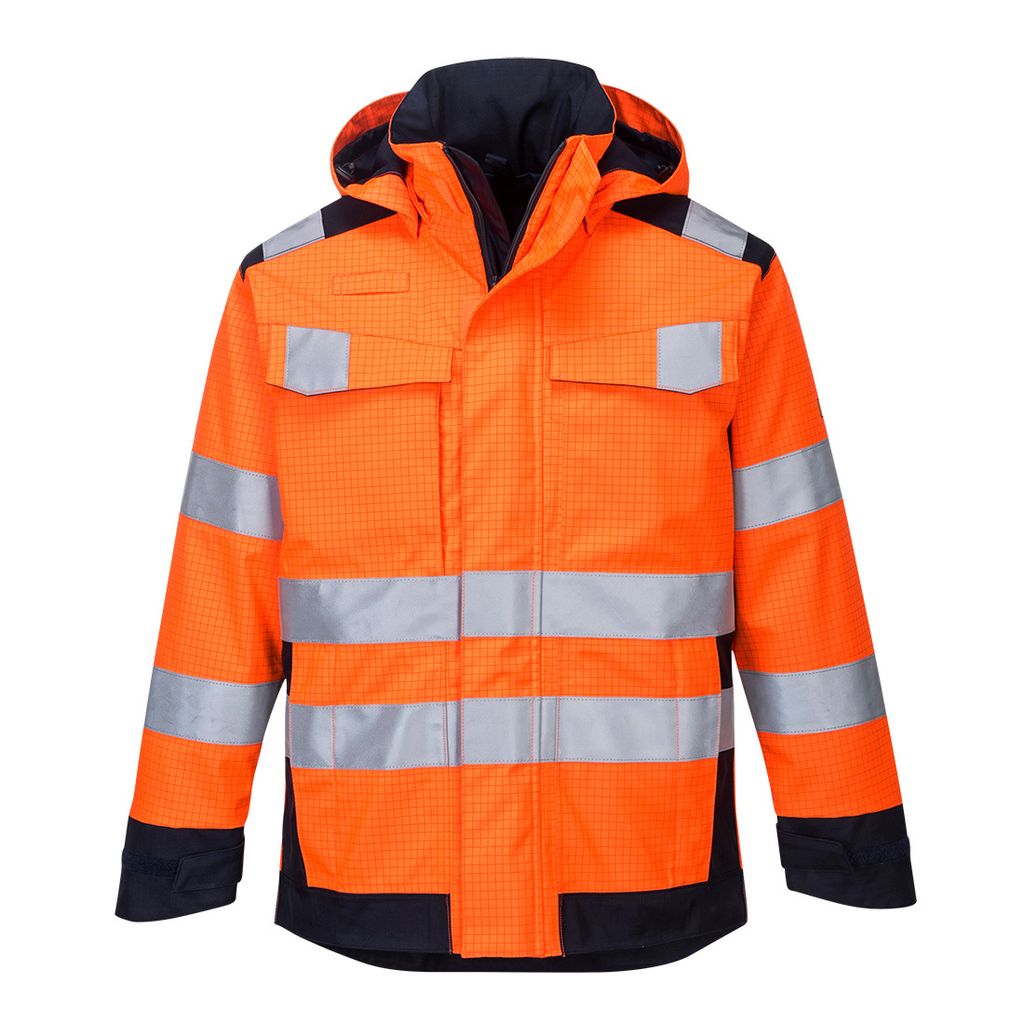 Portwest MV70 Modaflame Regen Multi-Norm Arc-Jacke Orange/Navy Gr. XXXL