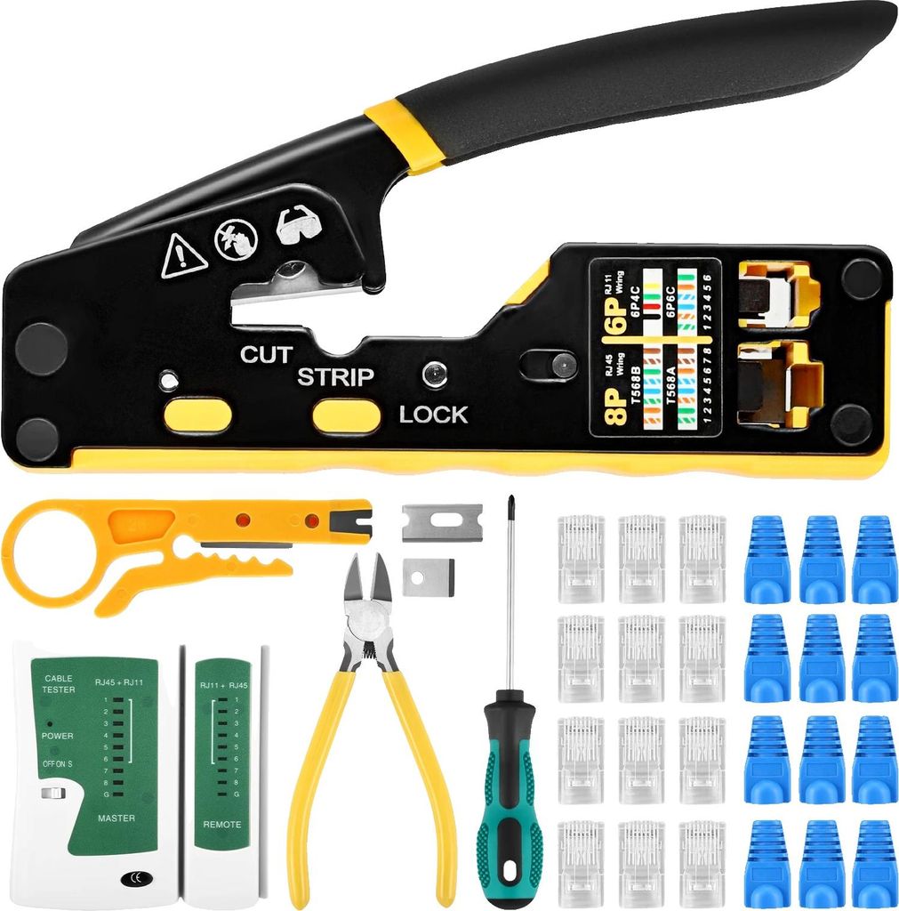 RJ45 Crimpwerkzeugset, vielseitiges Ethernet-Crimpwerkzeug, komplettes Werkzeugset, Gelb