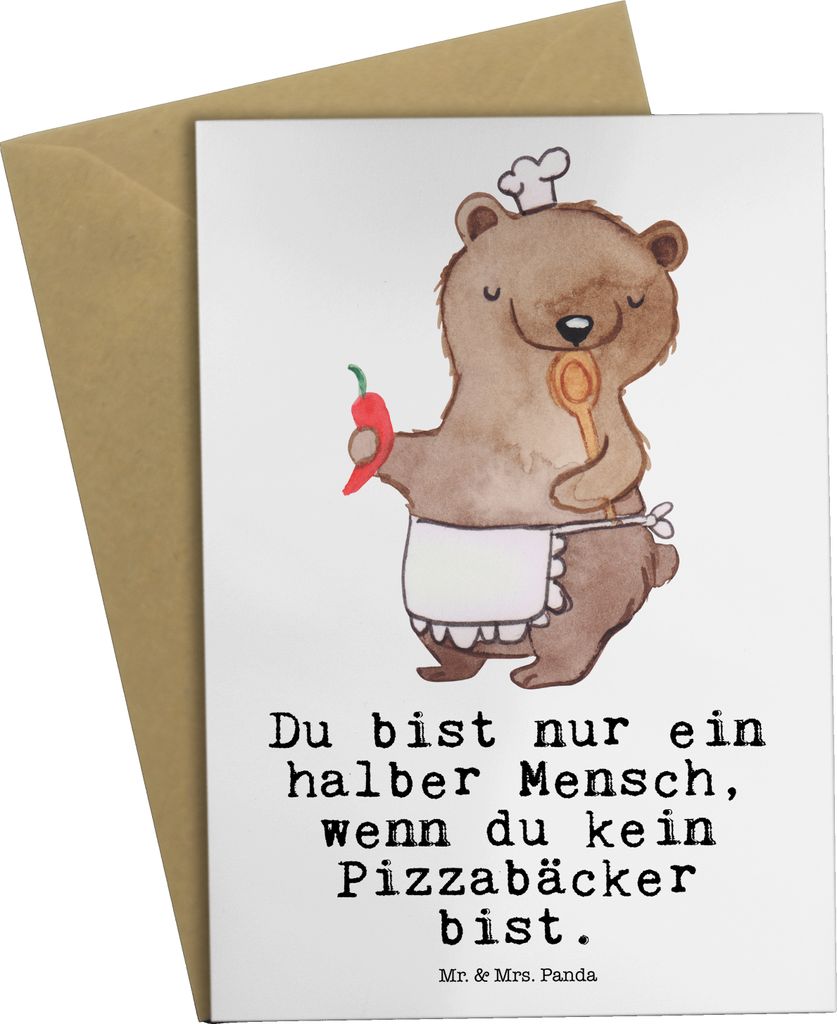 Mr. & Mrs. Panda Klappkarte Pizzabäcker Herz - Weiß - Geschenk, Lustig, Grußkarten, einladungskarten, Spruch, Witzig, hochzeitskarten, weihnacht...