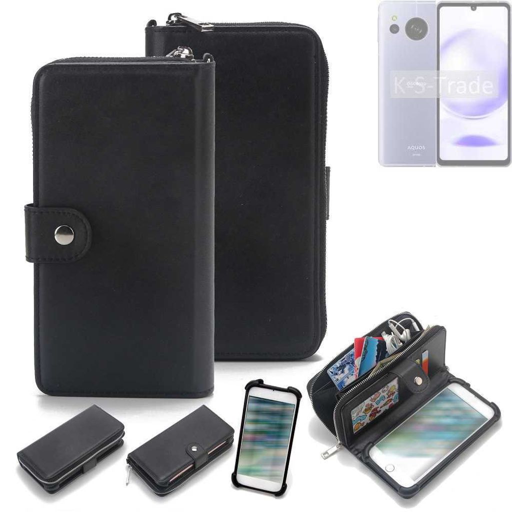 K-S-Trade 2in1 Handyhülle Schutzhülle kompatibel mit Sharp Aquos Sense8 & Portemonnee Cover Handy Hülle Case Etui Geldbörse Wallet Bookstyle