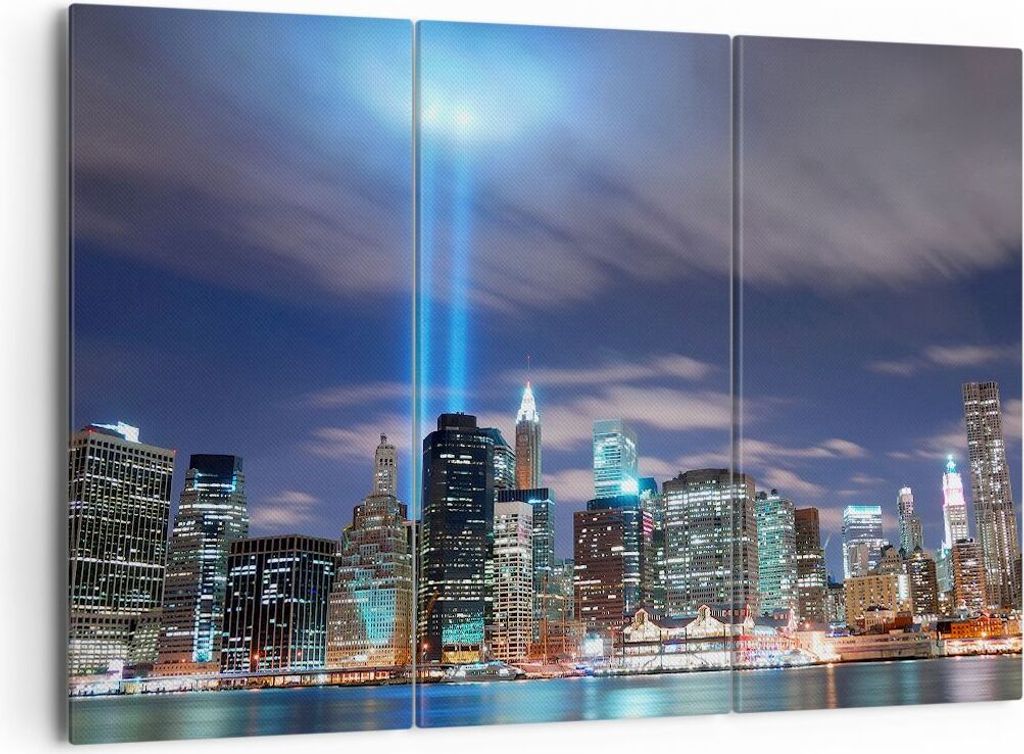 Bild auf Leinwand - Leinwandbild - Wolkenkratzer Lichter Ansicht - 165x110cm - Wand Bild - Wanddeko - Leinwanddruck - Bilder - Kunstdruck - Leinwan...