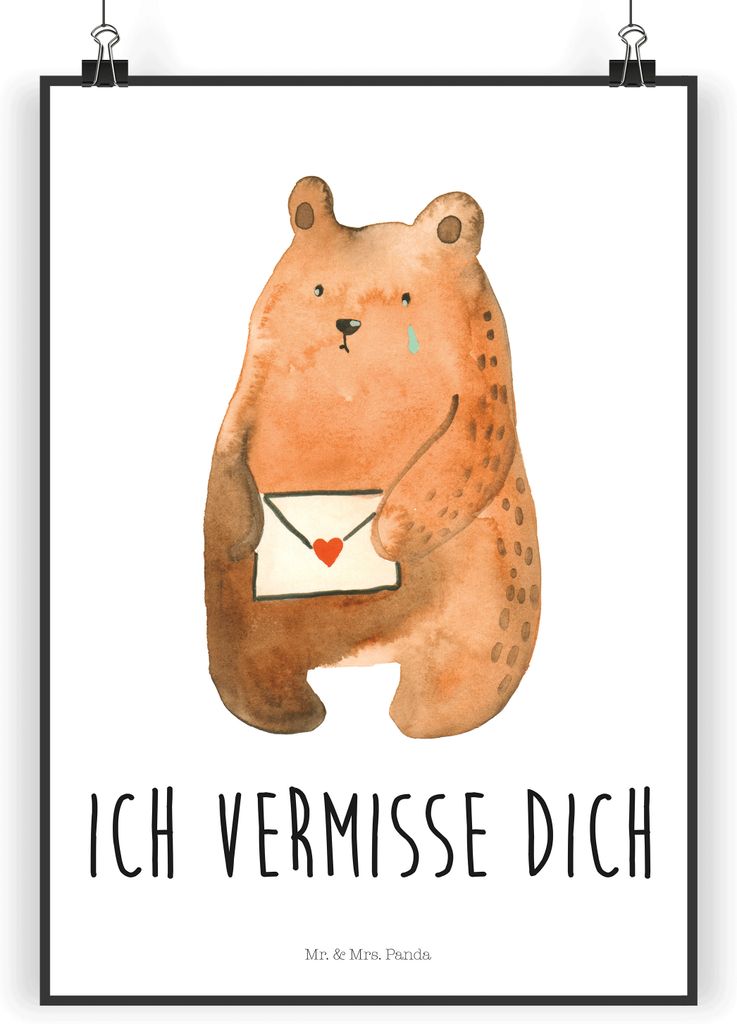 Mr. & Mrs. Panda Bild Bär Liebesbrief DIN A5 - Weiß - Geschenk, Vermissen, Partner, Plakat, drucke, Freundin, Wandbild, wandkunst, Liebeskummer, ...