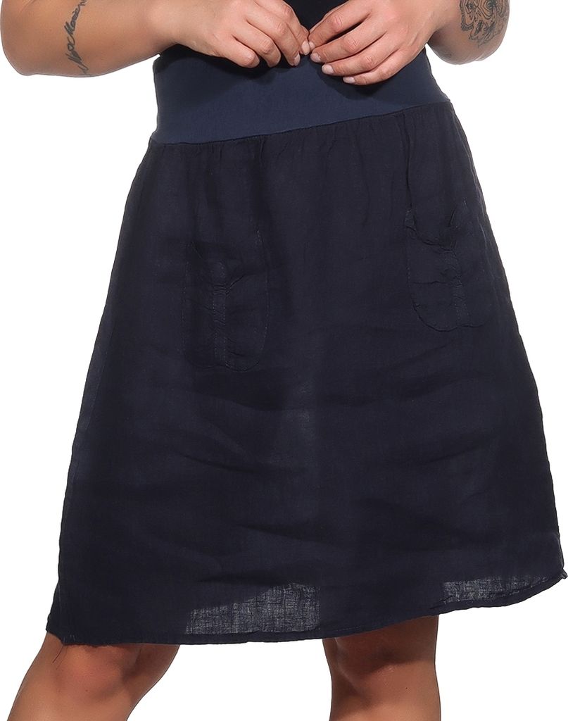 358 Mississhop Damen Leinen Rock Sommerrock locker kurz Freizeit 100 % Leinen 100% Leinenrock Strand Dunkelblau