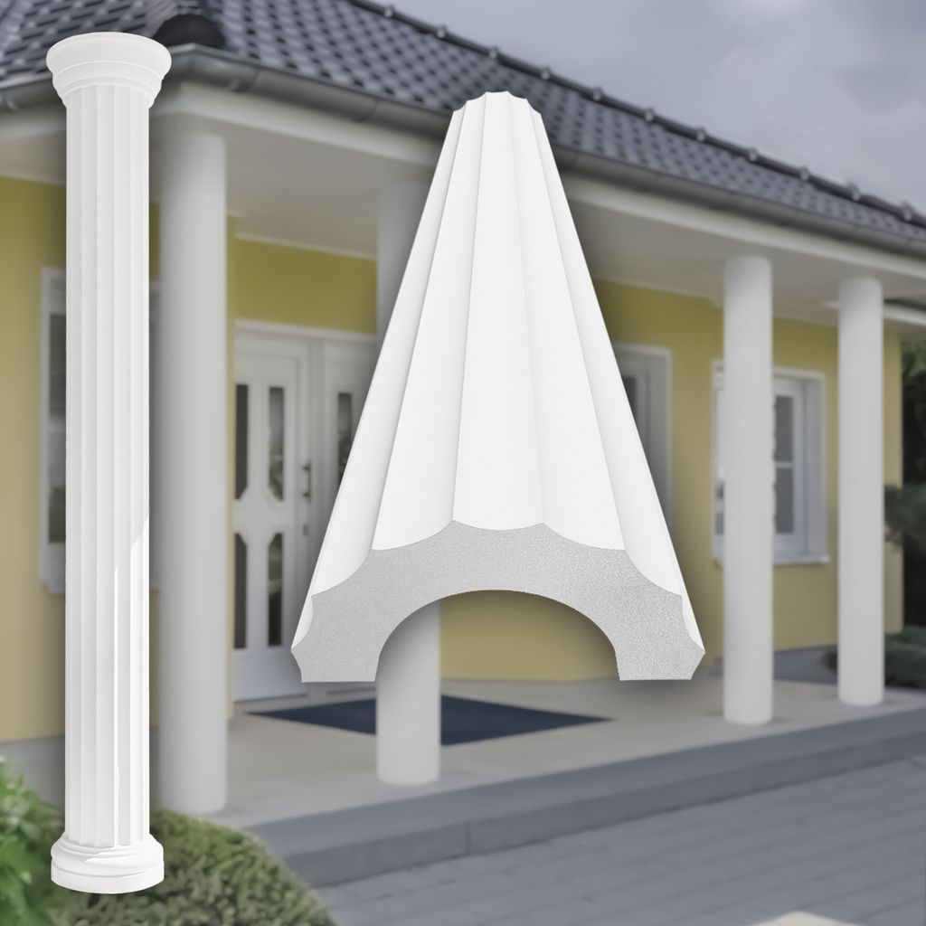 PRESTIGE DECOR Halbsäule mit Grat-Kannelierung 2m 405x203mm Säulenschaft Kunstharzputz weiß, Fassadenverkleidung aussen Stucksäule Wandverkleid...