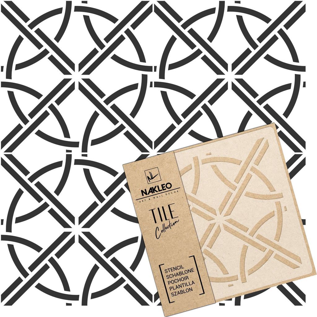 Tile Fliesen Schablone zum Malen 30x30 cm, Tarragona Geometrischer Retro Kreis, Kunststoff Wiederverwendbare Bodenschablone DIY