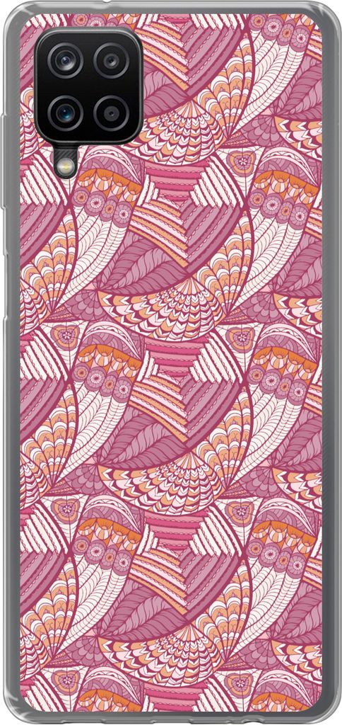 MuchoWow Handyhülle Schutzhülle Hülle für Telefoonhoesje Samsung Galaxy A12 Mädchen - Federn - Rosa - Muster - Mädchen - Kinder - Kinder Si...