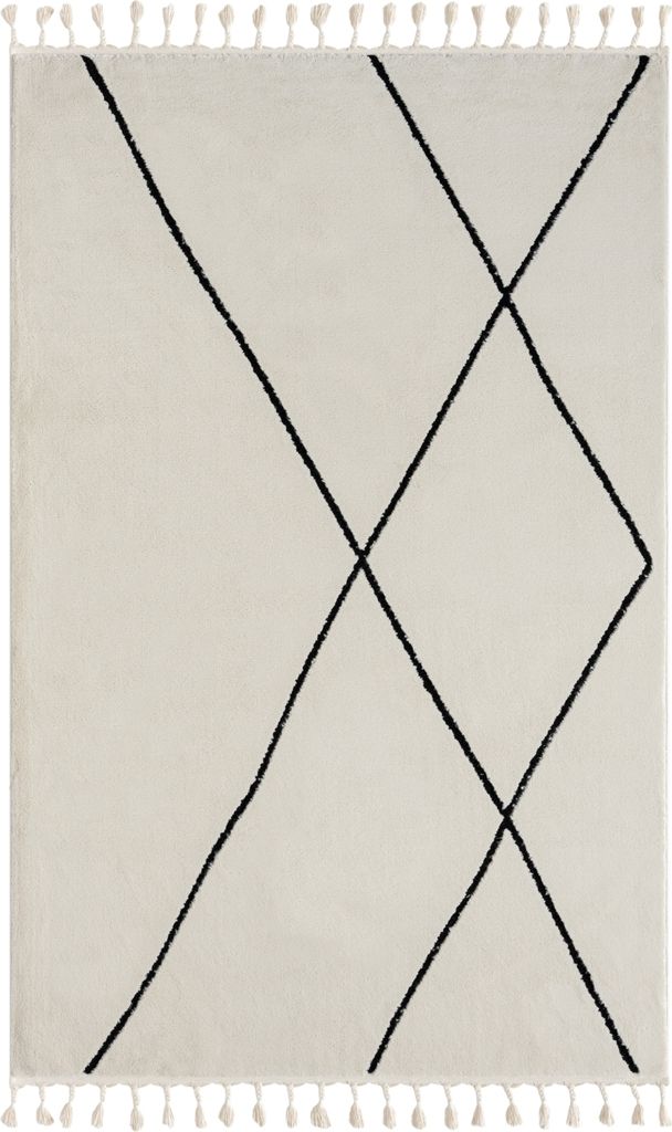 MY-RUG Teppich, Thea, 230x160, Weiß, Hochflor-Teppich, modern, marokkanisches Design, flauschig weich, Skandi-Rautenmuster, rechteckig