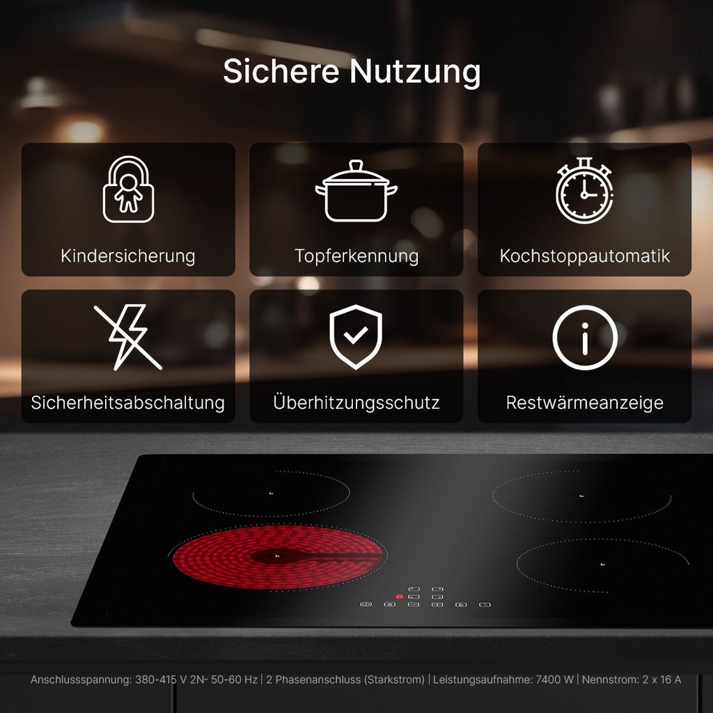 NOXTON Induktionskochfeld 60cm - 6400W 4-Zonen Mit Power Booster