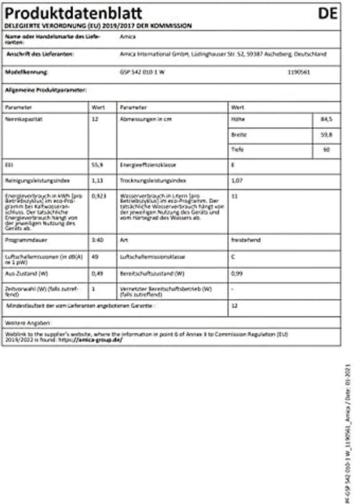 Amica - GSP 542 010 W - Stand-Geschirrspüler - Weiß - 60 cm Produktbild 4