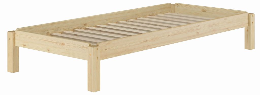 Massivholzbett Stapelbett Einzelbett 90x200 Kiefer unbehandelt Zubehör wählbar V-60.48N-09Rollrost inkl.