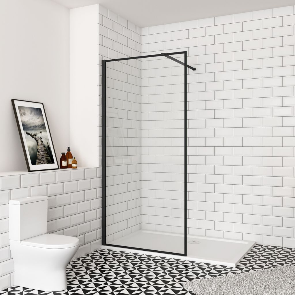 Duschabtrennung Walk In Dusche (880-900mm)90x200 cm Duschtrennwand 8mm Nano Glas Duschwand mit N:90cm Stabilisator Schwarz