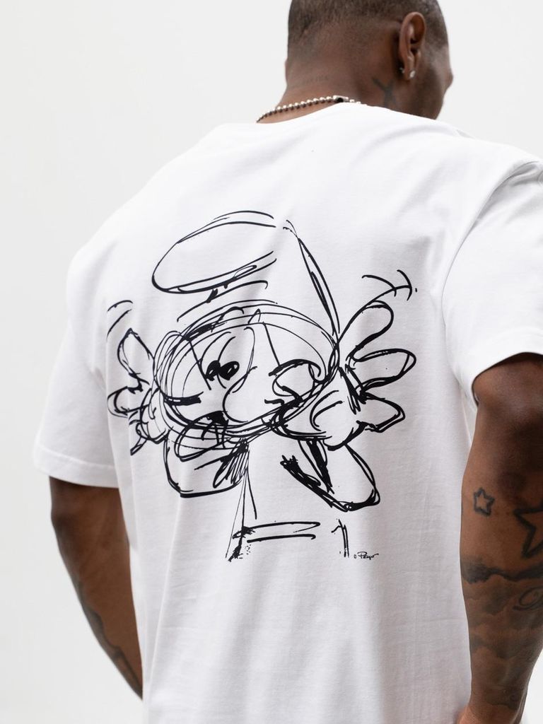 Herren Kurzarm T-Shirt in Übergröße Weiß Schlümpfe Ripper Sketch XXL