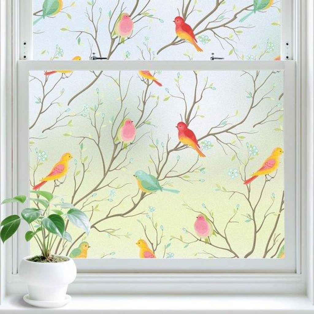 Melkglas-Vogelmotief-Folie, ondoorzichtige Privacy-Folie, statisch hechtende, zelfklevende Raamfolie, 45 x 100 cm