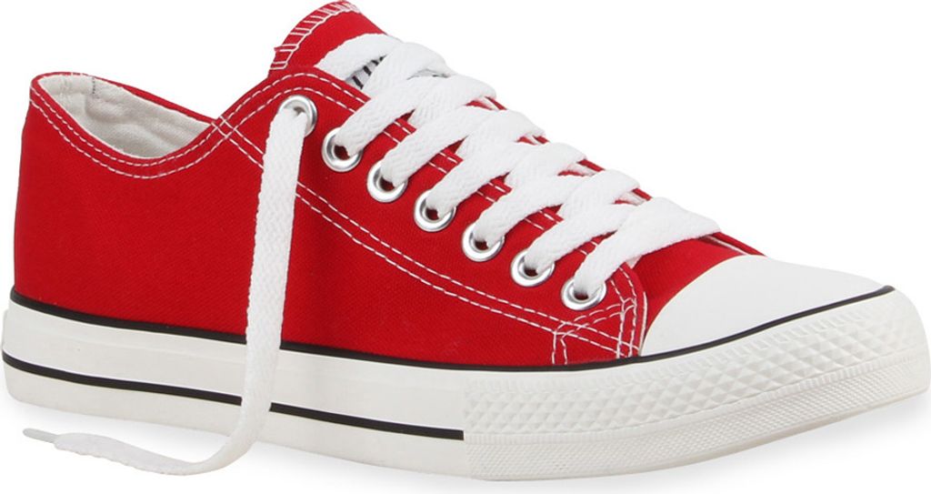 Mytrendshoe Herren Sneakers Sportschuhe Stoffschuhe Schnürer 94238, Farbe: Rot Lucky, Größe: 39