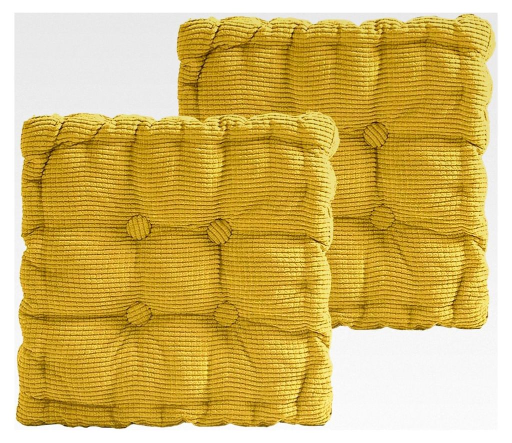 2er Set Sitzkissen Quadrat, Stuhlkissen 40x40 cm, Dicke 8 cm für Outdoor & Indoor, Sitzkissen für Gartenstühle, Bürostuhl, Balkonstuhl (Gelb)