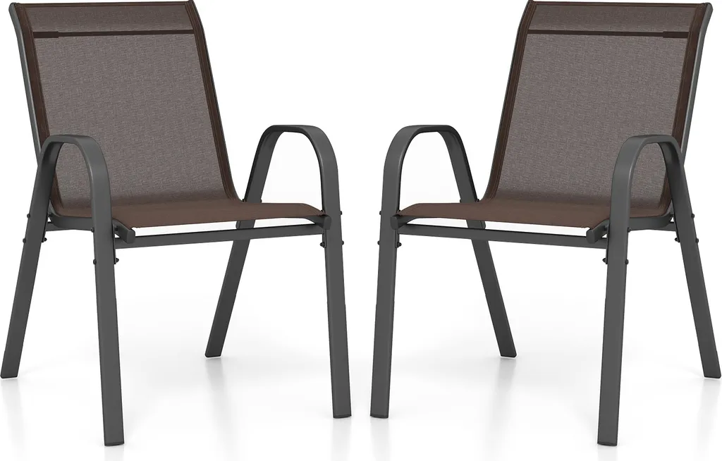 COSTWAY Lot de 2 Chaises de Jardin Empilables Marron avec Accoudoirs