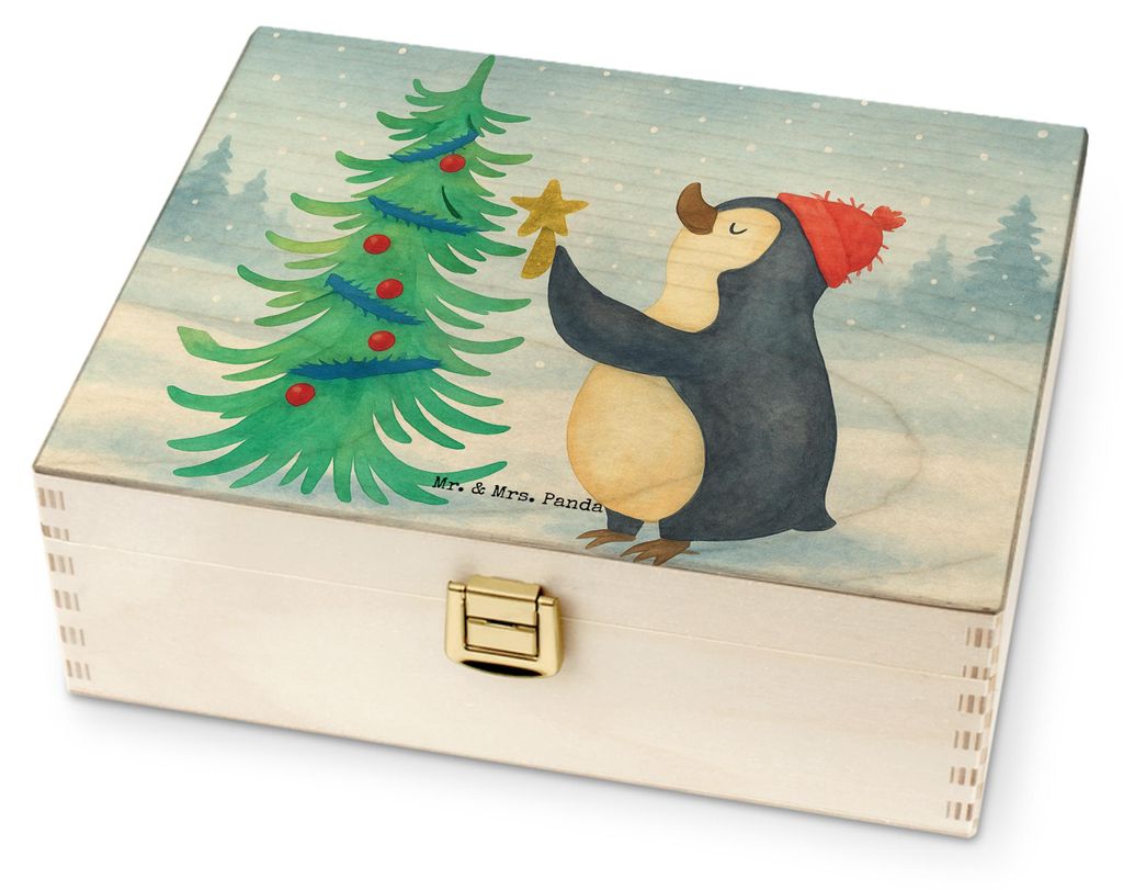 Mr. & Mrs. Panda Teebox Pinguin Weihnachtsbaum Design - Weiß - Geschenk, holz teedose, Winter, für Paare, Tee Beutel Halter, Teebeutel Organizer,...