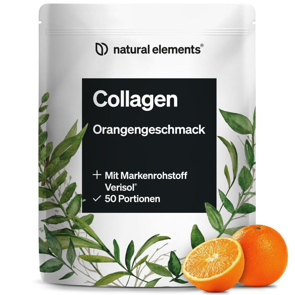 natural elements Collagen Pulver – Kollagen Hydrolysat Peptide – Kollagen Typ 1 und 3 – Orange