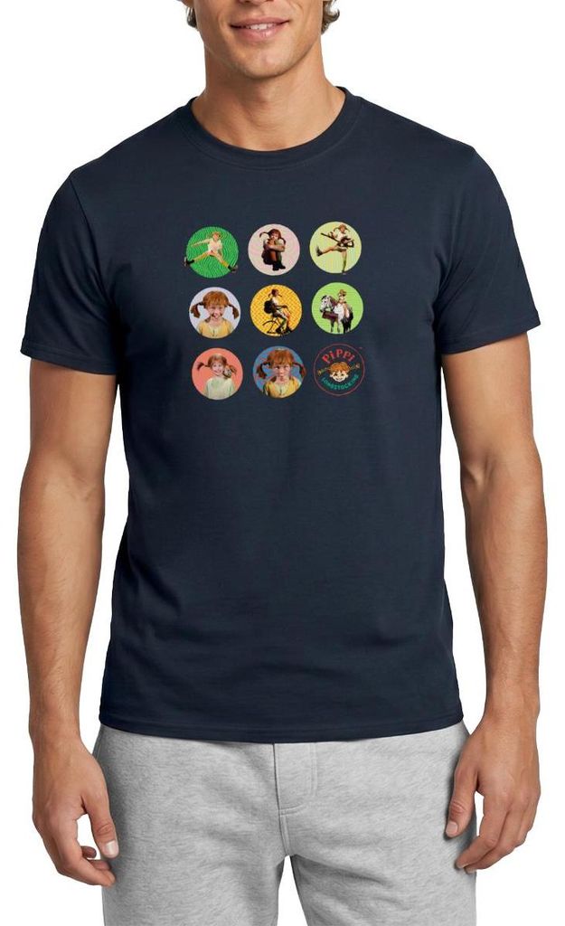 Spreadshirt Pippi Langstrumpf Bilder Von Pippi In Kreisen Männer T-Shirt, S, Navy