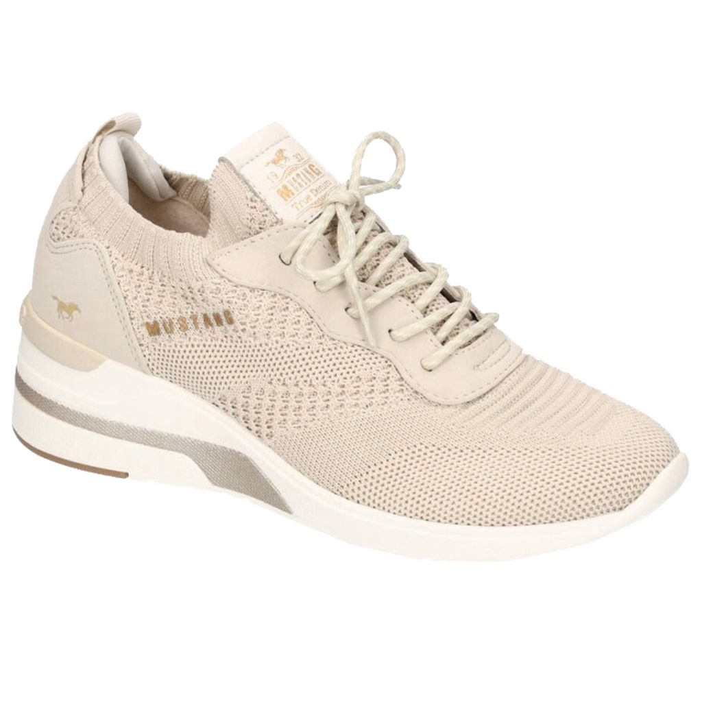 Mustang Damen Halbschuhe Schnürhalbschuh Sneaker 1378-303, Größe:41 EU, Farbe:Beige
