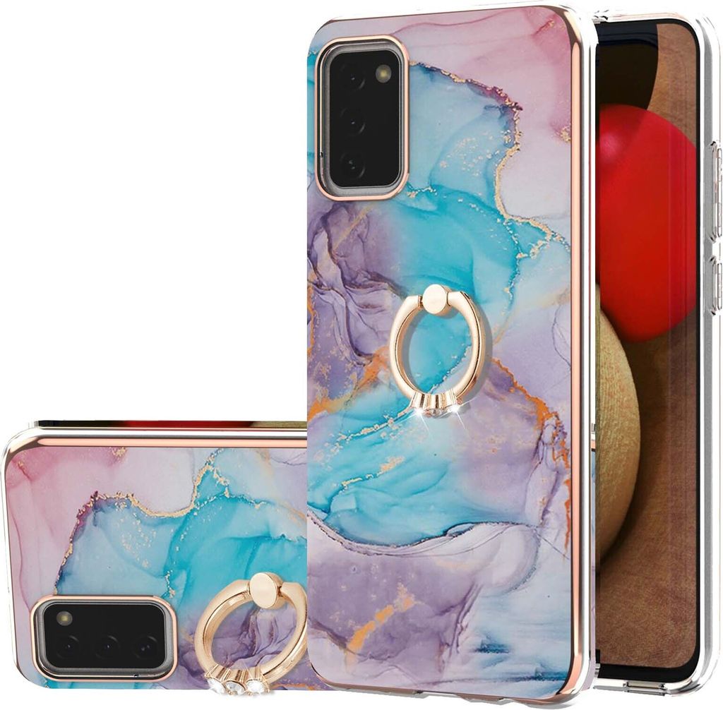 Hülle für Samsung Galaxy A03s Muster TPU Silikon Stoßdämpfer Bumper Schutzhülle mit Ring Ständer Blau