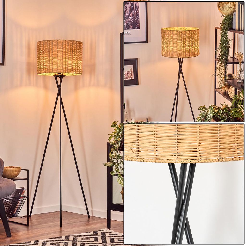 Dello Stehlampe aus Metall/Rattan in Schwarz/Natur Produktbild 