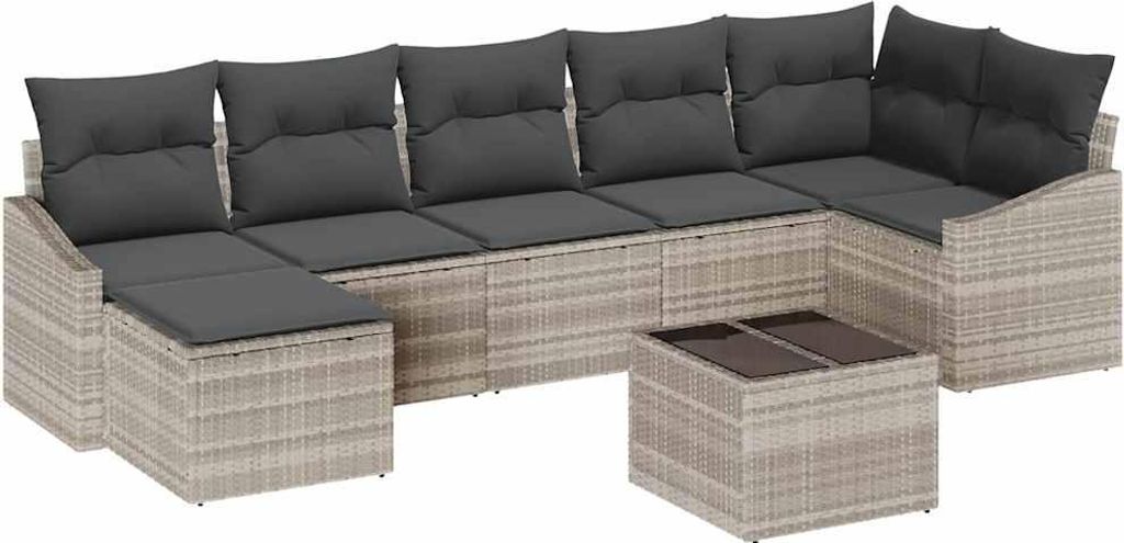 Garten-Sofa-Set mit Kissen 8 pcs Hellgrau Poly-Rattan