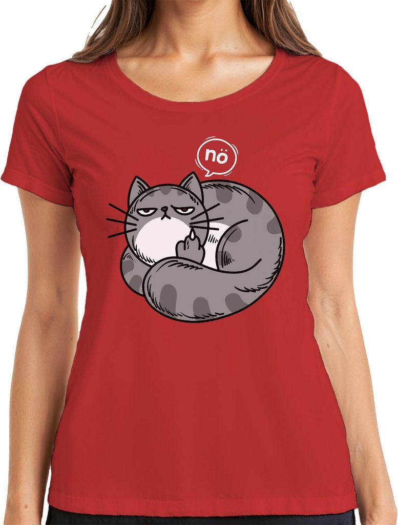 genervte katze mittelfinger nö lustig geschenk katzenfreund humor Damen T-Shirt, Rot, L