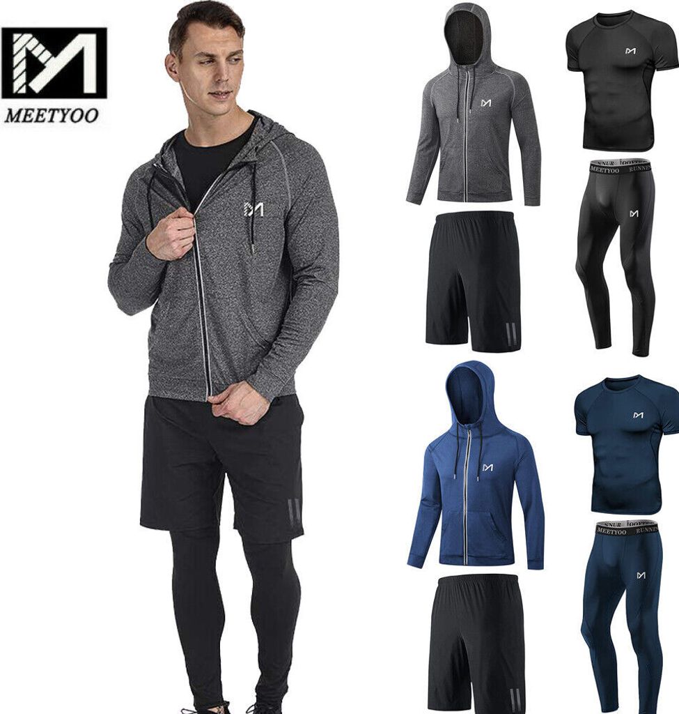 Herren Sportbekleidung 4er-Pack Kompressionsshirt Leggings, Kurze Hosen, Laufhose Männer Sport Laufhose,Funktionsshirt,Trainingsanzug für Fitness...