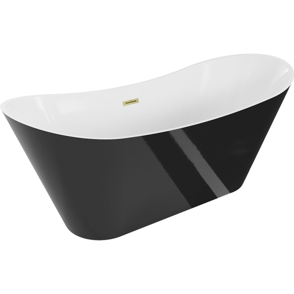 Mexen Celia freistehende Badewanne 170 x 75 cm, weiß/schwarz, gebürstete goldene Ablauföffnung - 52331707575-55