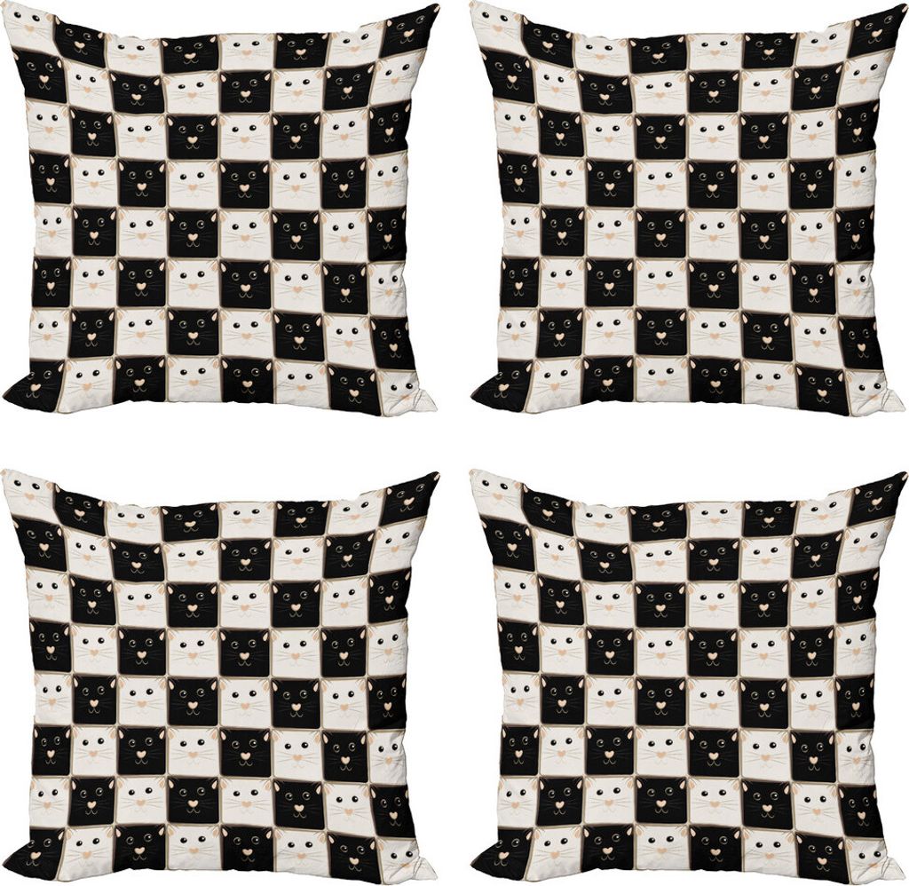 ABAKUHAUS Checkers Spiel Kissenbezug Set (4 Stück), Quadrate mit Katzen, Moderner Doppelseitiger Digitaldruck, 40 cm x 40 cm, Dunkelbraun Beige
