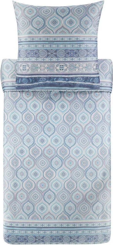 Bassetti Baumwollsatin-Bettwäsche-Garnitur HANBURY Farbe AZURBLAU C1 Größe 135x200+80x80