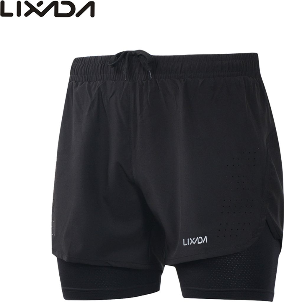 Lixada Laufshorts, Sportshorts, Herrenshorts, Fitness, schnell trocknende Hosen, Radlerhosen, atmungsaktiv, Schwarz, Größe M