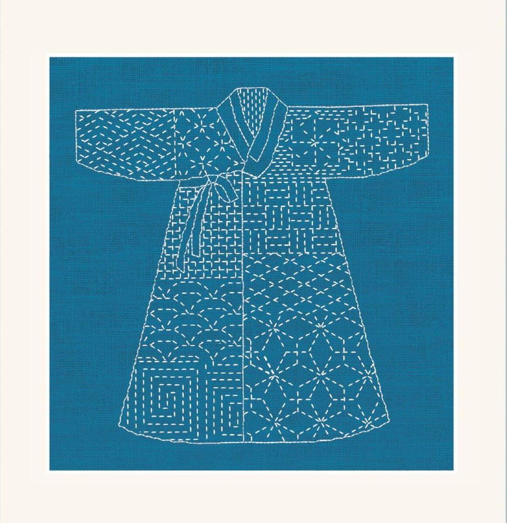 Zestaw do ściegu liczonego Le Bonheur des Dames "Kit Sashiko Kimono Bleu", 15,5x16cm