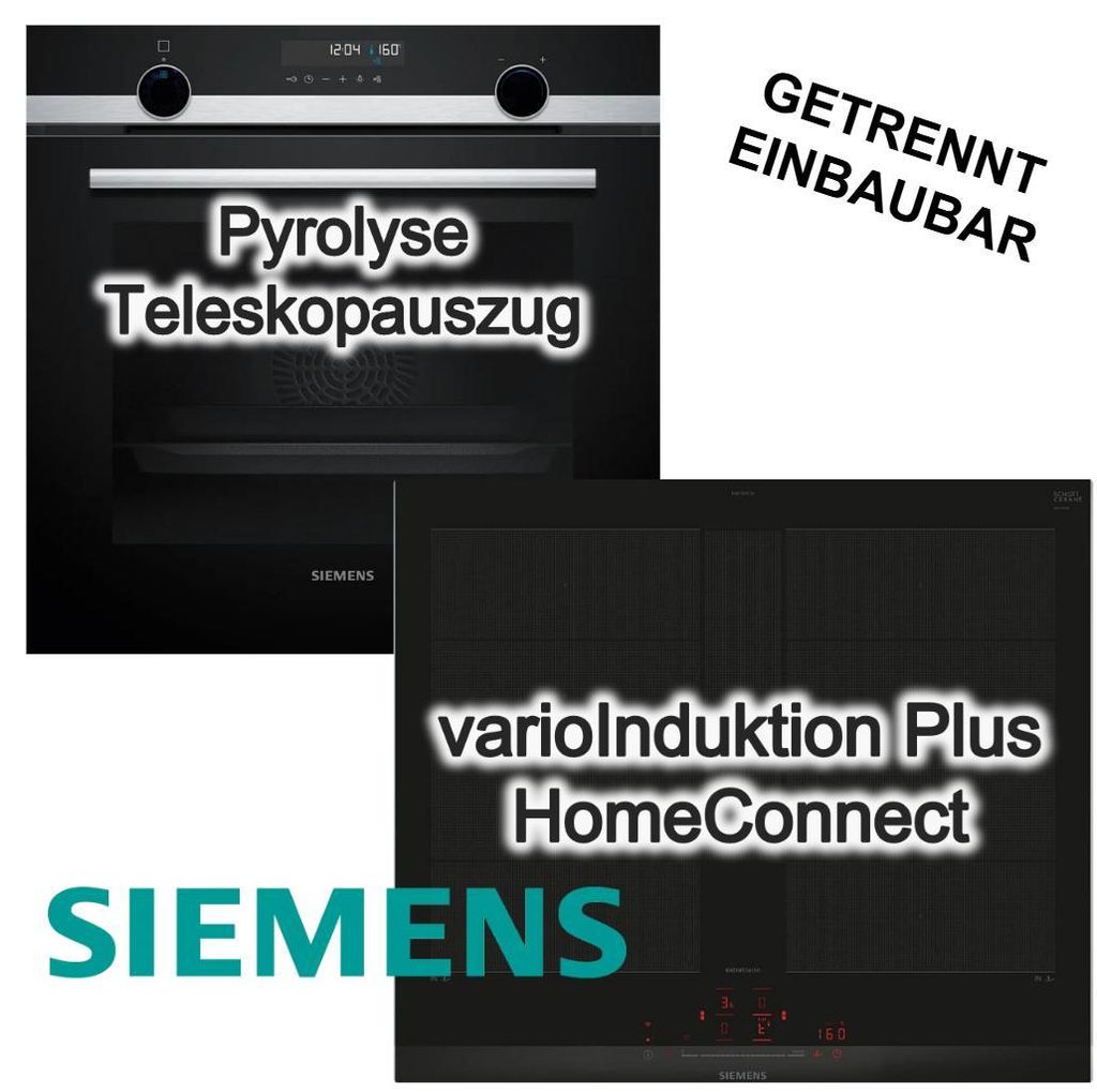Siemens Herdset Backofen Pyrolyse 3D Heißluft Teleskop Pizzastufe + Induktionskochfeld Flexzonen PowerBoost