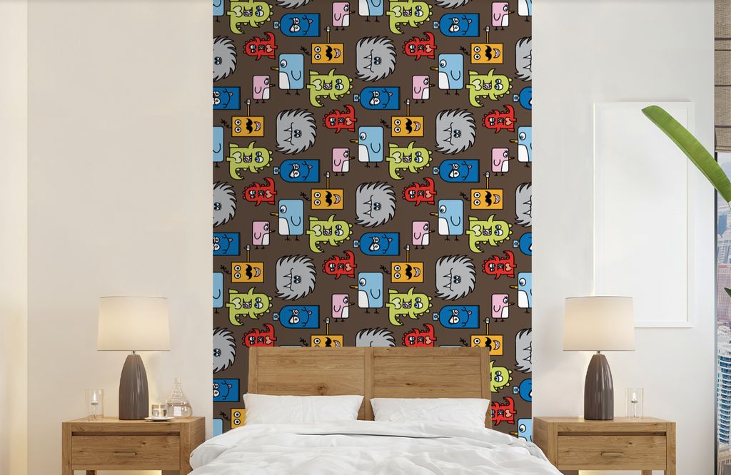 MuchoWow Fototapete für Wohnzimmer oder Schlafzimmer Wandtapete Vinyl Motivtapete Muster - Monster - Tiere - Kinder - Kinder - 150x240 cm - Tapeten