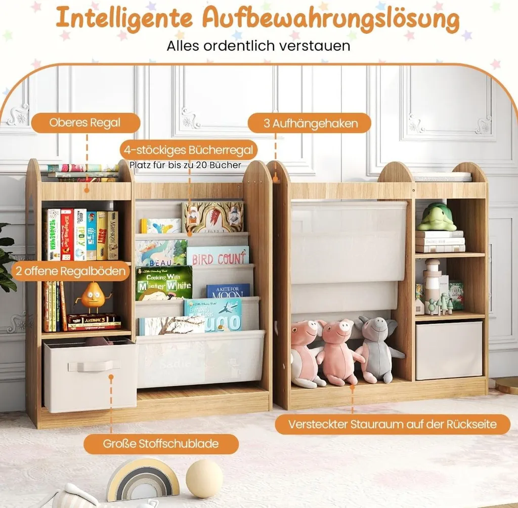 Bibliothèque pour enfants avec miroir et bac à jouets Blanc Modèle Léo - 3