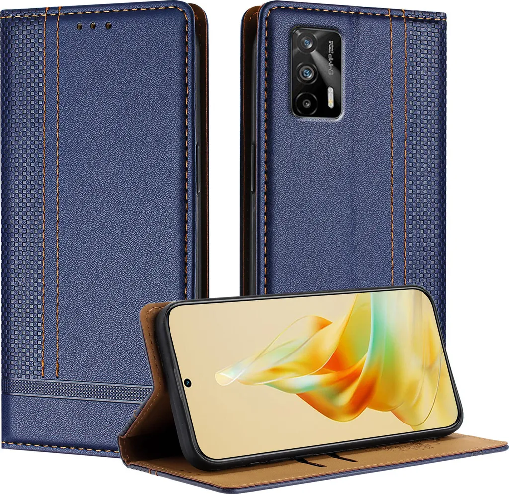 Custodia per telefono cellulare per Realme GT 5G in pelle flip cover con funzione di stand blu