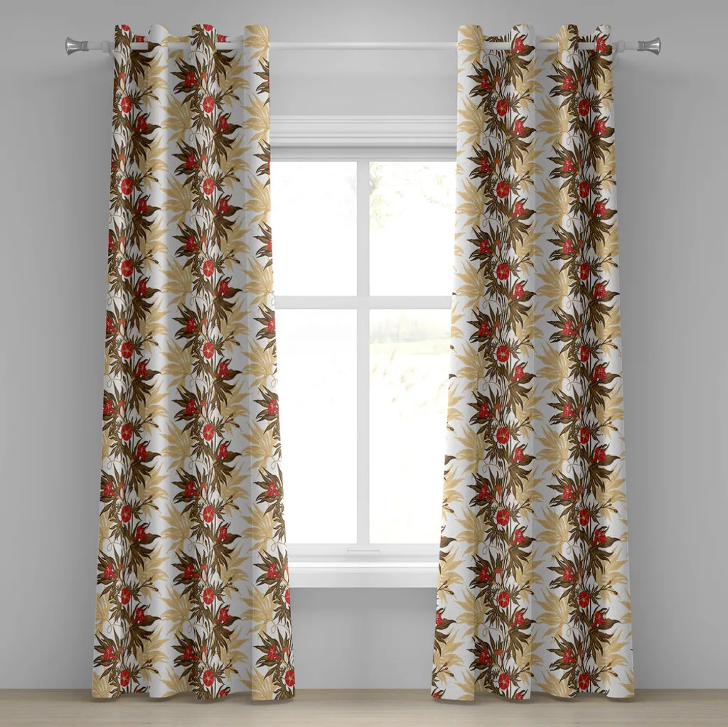 Rideau imprimé plante exotique et fleurs vintage 280x175cm brun sable
