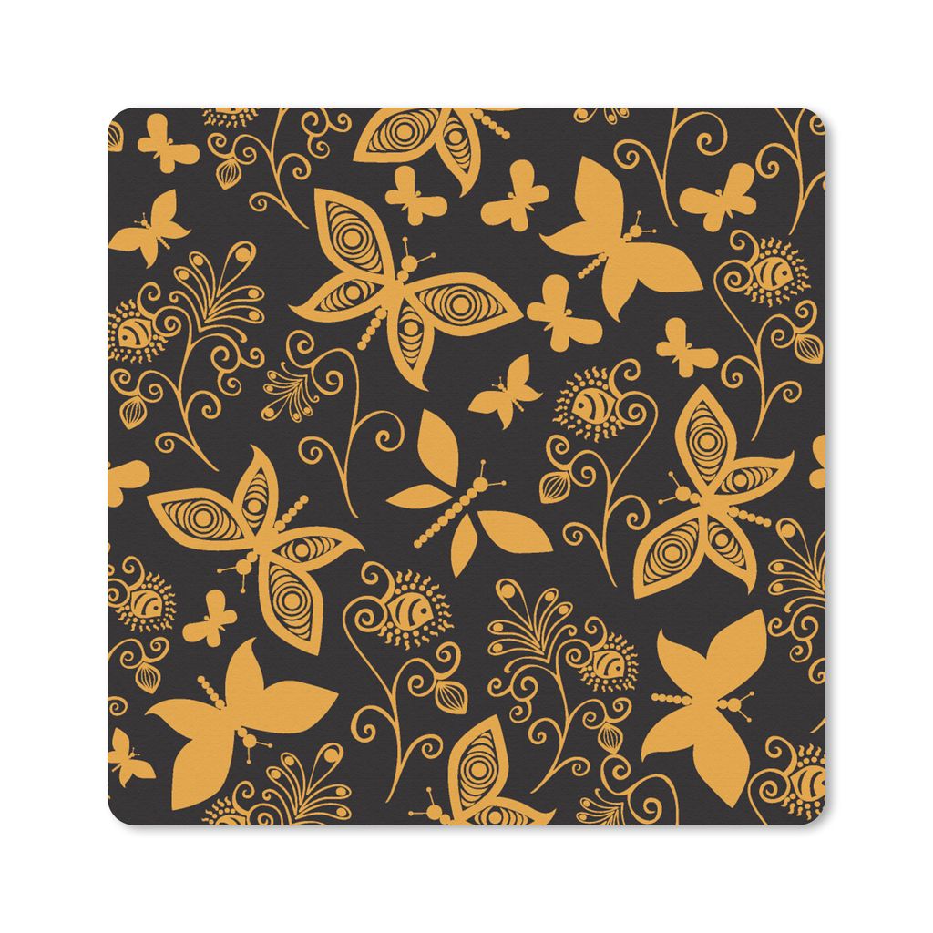 MuchoWow Mauspad Mousepad Blumen - Schmetterling - Gold - Muster 30x30 cm - Mousepads - Maus Mat - Pad - Mausunterlage - Gaming