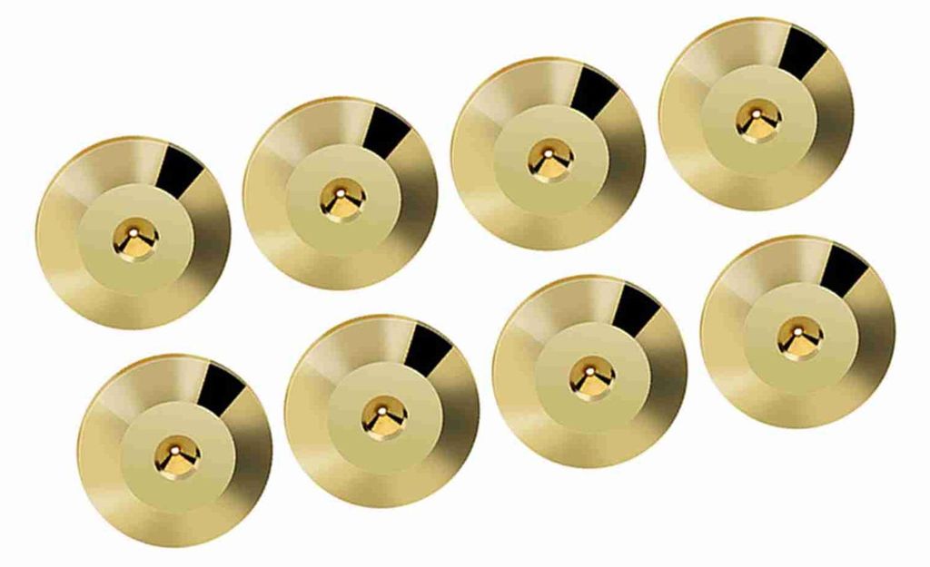 8 Stück 25 x 4 mm universelle Kupfer-Lautsprecher-Gleitfüße, Isoliermatten, Bodenscheiben, goldfarben