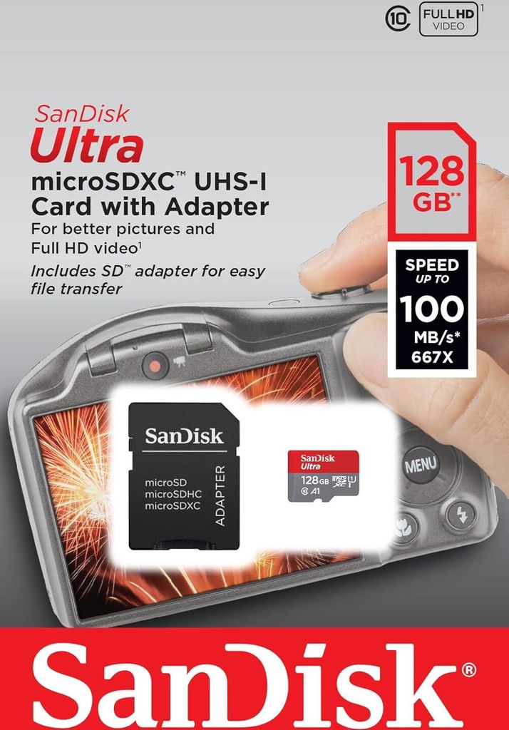 SanDisk Ultra, 128 GB, MicroSDXC, Klasse 10, UHS-I, 100 Produktbild 